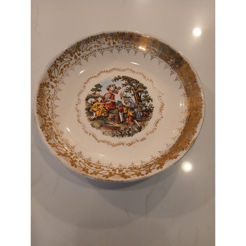 RARE American Hostess 8" Bowl 22K Encrusted Gold Serving Vintage Victorian